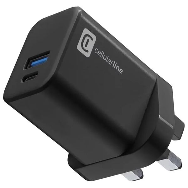 Cellularline 4095 - Wall Charger - 30W - 2 Ports -  Black