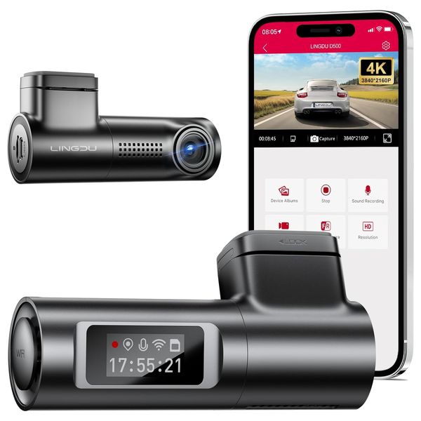 Lingdu D500 - Dash Cam - 4K Resolution - built-in GPS & Wi-Fi - Black