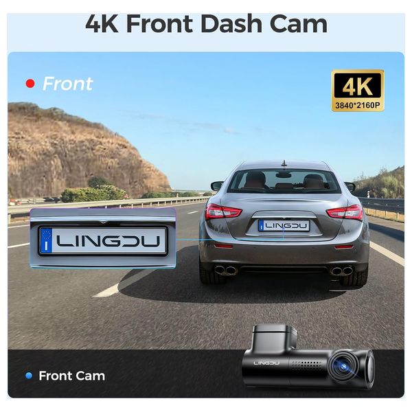 Lingdu D500 - Dash Cam - 4K Resolution - built-in GPS & Wi-Fi - Black