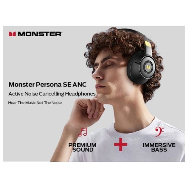 Monster Persona SE Over Ear Headphones - Active Noise Cancelling (ANC) - Long Battery Life Up to 60 hours of continuous use - Black