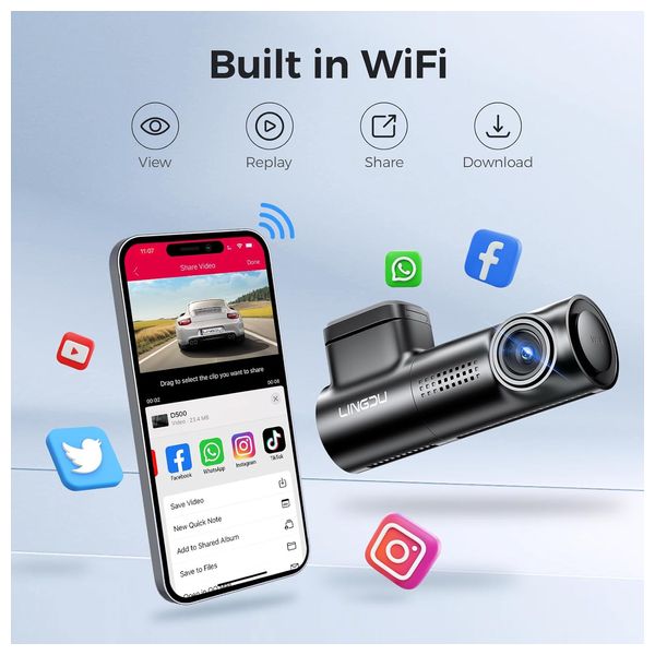 Lingdu D500 - Dash Cam - 4K Resolution - built-in GPS & Wi-Fi - Black
