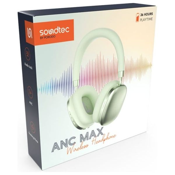  سماعات حول الاذن بورودو Soundtec Airpodmax - إلغاء الضوضاء النشط (ANC) للحصول على صوت غامر - سعة البطارية: 400 مللي أمبير في الساعة - اخضر 