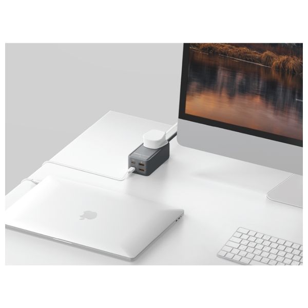  كيبل تمديد موماكس - مخرج طاقة 65 واط لأجهزة الكمبيوتر المحمولة والأجهزة اللوحية والهواتف الذكية - منفذ يو اس بي سي : يدعم الشحن السريع للأجهزة المتوافقة - رمادي 