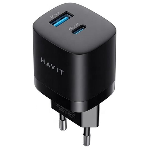  Havit UC30 Pro UK Wall Charger - Total output power up to 30W - Dual Ports - Black 