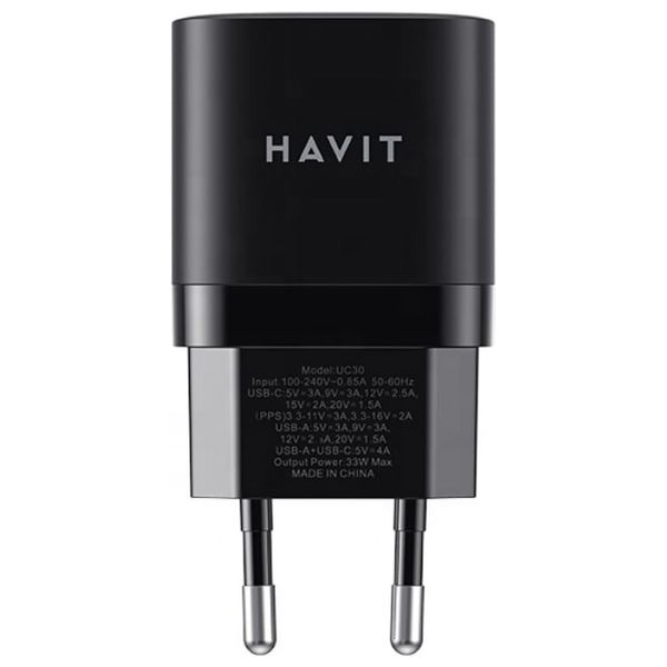  Havit UC30 Pro UK Wall Charger - Total output power up to 30W - Dual Ports - Black 