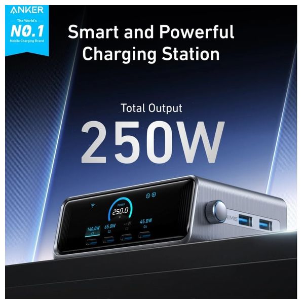  Anker Prime Charger - 250W - 6-Ports - 2.26-inch LCD display - Black 