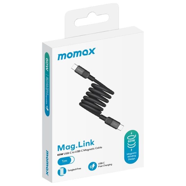 Momax Mag.Link - USB-C To USB-C Magnetic Cable - 60W - 480Mbps - 1 Meter - Black 