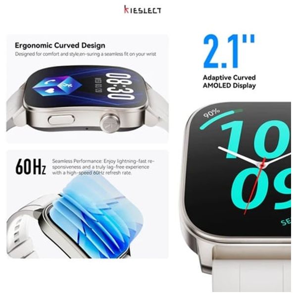 ساعة ذكية كيسليكت Ks 3 Elite - شاشة منحنية اموليد 2.1-انج - مقاوم للماء حتى 5 أمتار - ابيض 