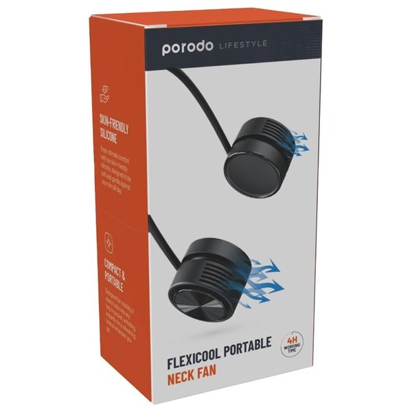  مروحة الرقبة المحمولة فليكسيكول من بورودو - سيليكون لطيف على البشرة - وقت عمل 4 ساعات - أسود 