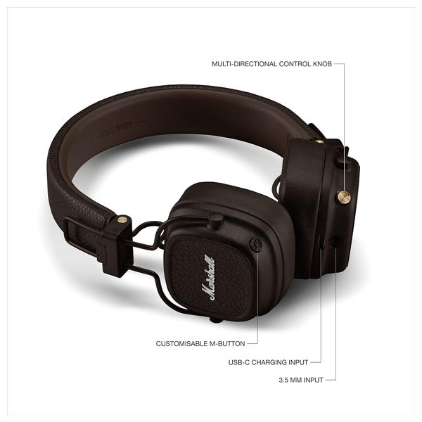 Marshall Major IV - Over Ear Wireless Headphones - Foldable Design - Brown