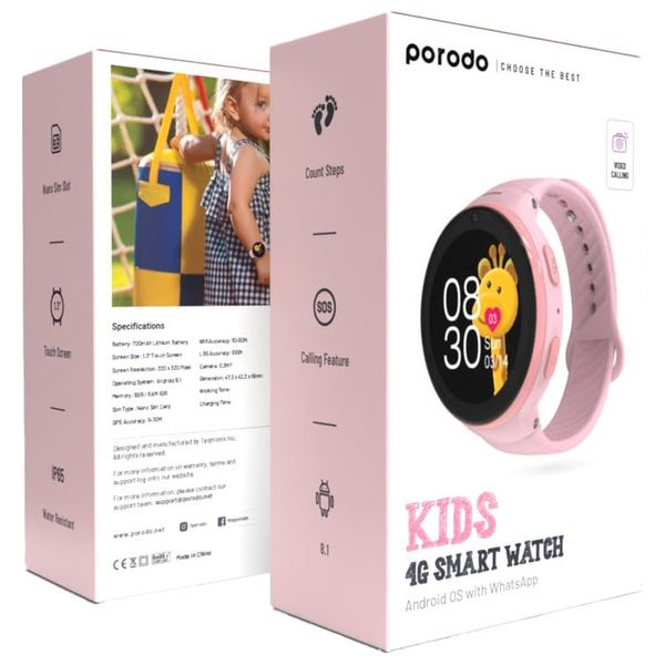  ساعة ذكية للأطفال بتقنية 4G و جي بي اس مع تطبيق JuniCare - شاشة تعمل باللمس مقاس 1.3 انج - مقاومة للماء IP67 - وردي 