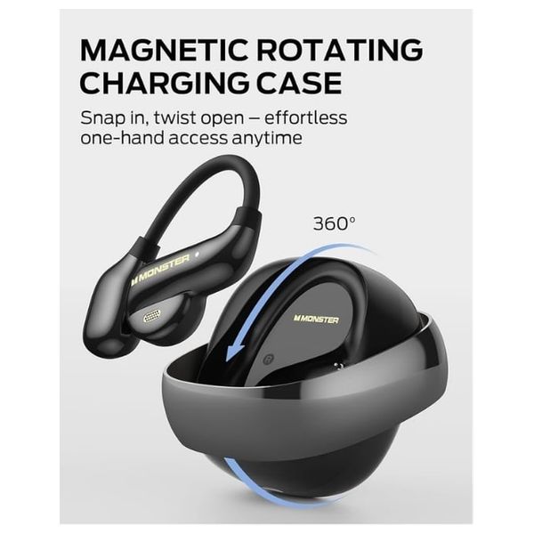 Monster Open Ear AC390 Wireless Headphones - Long Playtime Up to 24 hours of continuous use - Active Noise Cancellation  - Black