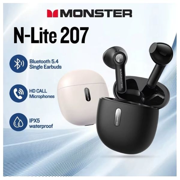 Monster N-Lite 207 Wireless Earbuds - AI Smart Call - ENC Noise Reduction - Black