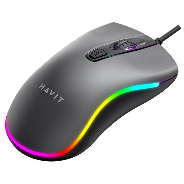  Havit MS72 Wired Gaming Mouse - RGB Lighting - Reliable USB Connection - Gray 