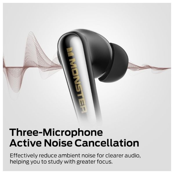 Monster Clarity 200 ANC Wireless Earbuds - Active Noise Cancellation (ANC) - Long Playtime Up to 25 hours of total listening time - Black