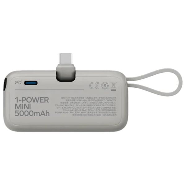  شاحن محمول موماكس ميني - 5000 مللي أمبير/ساعة - بطارية مدمجة قابلة للطي بمنفذ يو اس بي سي - ابيض 