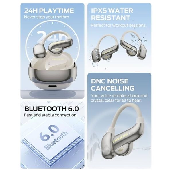 Monster Open Ear AC390 Wireless Headphones - Long Playtime Up to 24 hours of continuous use - Active Noise Cancellation  - Gold