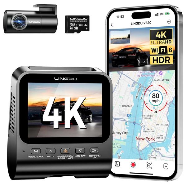 داش كام لينغدو - V620 - بدقة 4K -  واي فاي و جي بي اس مدمج - اسود
