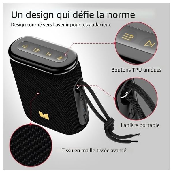 Monster Atomic Pebble - Portable Bluetooth Speaker - Play Time Up to 11 hours - IP55 (water and dust resistant) - Black