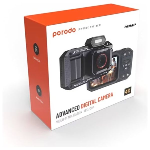 Porodo Advanced Digital Camera Video - Capture high-quality photos and videos with ease - Smooth and stable footage thanks to stabilization - Black