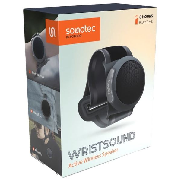  سبيكر صوت لاسلكي بورودو Wristsound Active - بطارية 3.7 فولت ليثيوم أيون 250 مللي أمبير في الساعة - مقاوم للماء بتصنيف IPX-6 - إصدار 5.3 بلوتوث - أسود 