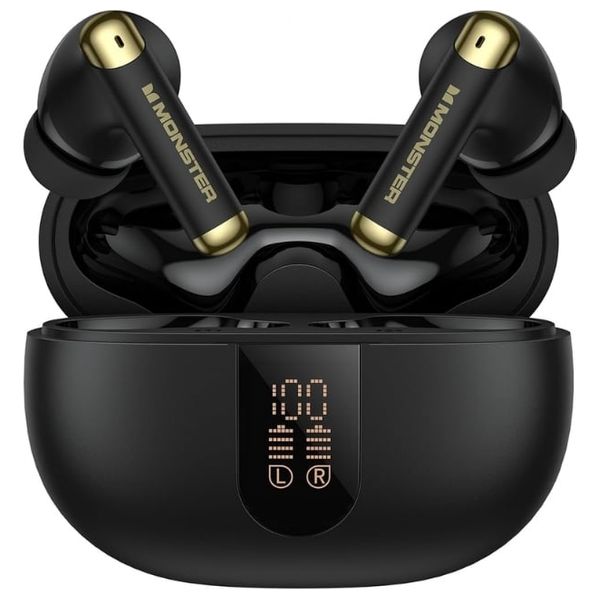 Monster N-Lite 211 Wireless Earbuds - Long Battery Life Up to 36 hours with the charging case - Water & Sweat Resistant IPX5 - Black