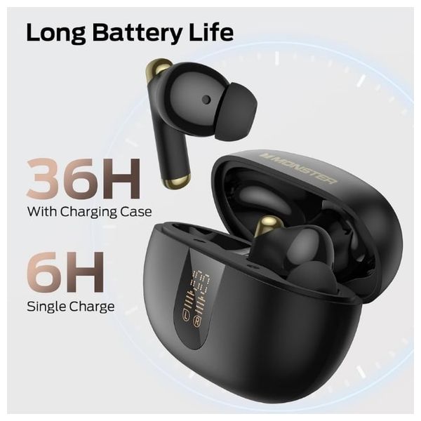 Monster N-Lite 211 Wireless Earbuds - Long Battery Life Up to 36 hours with the charging case - Water & Sweat Resistant IPX5 - Black