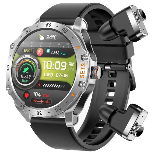  ساعة هايب الذكية مع سماعات أذن بورودو - شاشة مقاس 1.52 انج IPS ، مقاومة للماء بتقنية IP67 - سلفر 