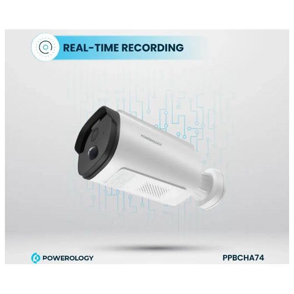  Powerology - Built-in Solar Outdoor Camera - IP65 Waterproof - 2K Quad HD Resolution - White 
