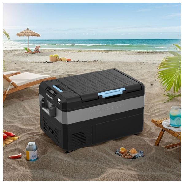  ثلاجة محمولة  باورولوجي - سعة 55 لتر- مع بطارية 20800 مللي أمبير/ساعة وشحن تايب سي /الطاقة الشمسية - أسود 