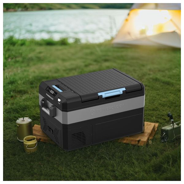  ثلاجة محمولة  باورولوجي - سعة 55 لتر- مع بطارية 20800 مللي أمبير/ساعة وشحن تايب سي /الطاقة الشمسية - أسود 