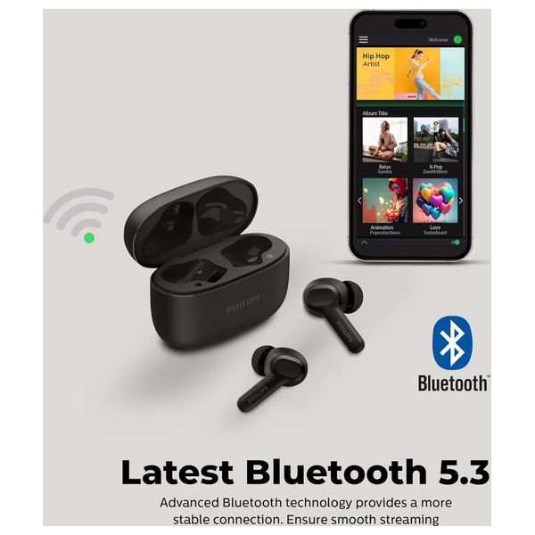  سماعة بلوتوث داخل الاذن فيليبس - 1164 - مدة التشغيل تصل ل 24 ساعة - مقاومة الماء IPX4 - اسود 