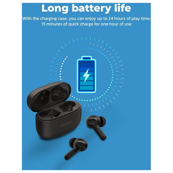  سماعة بلوتوث داخل الاذن فيليبس - 1164 - مدة التشغيل تصل ل 24 ساعة - مقاومة الماء IPX4 - اسود 