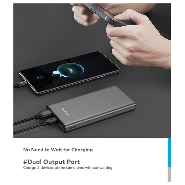  شاحن محمول موماكس iPower Lite 2 - بقدرة 10000 مللي امبير - 22.5 واط - رمادي 