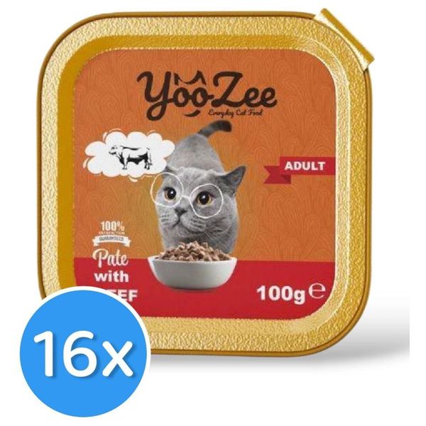  Yoozee Beef in Pate Cat Food - 16 Pieces 