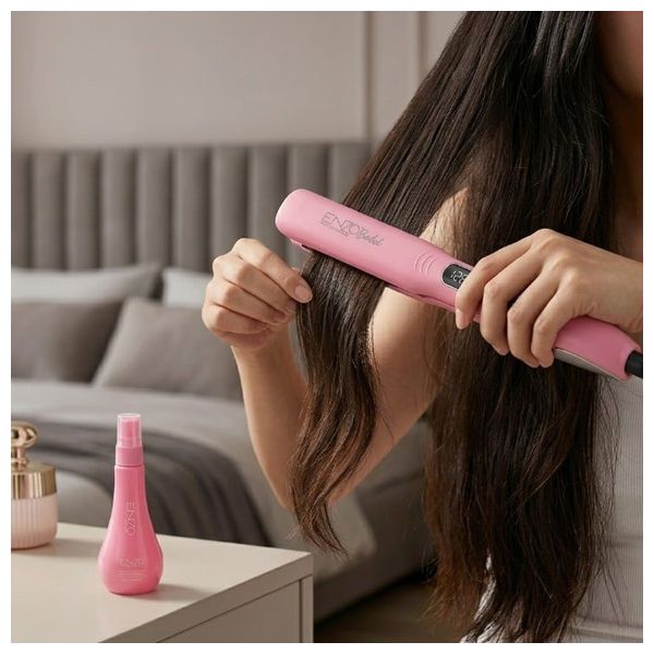  Enzo en-5301 - Hair Straightener With keratin Serum - Professional Tourmaline Ceramic Flat Iron - Pink 