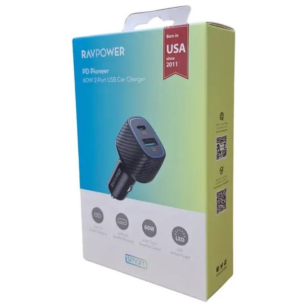  RAVPower Car Charger - 2 Port - 60W - Matt Black 