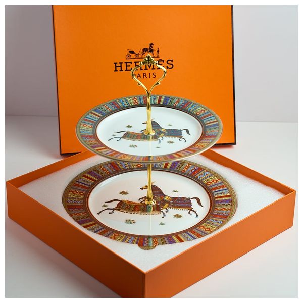  هيرميس طقم تقديم فاخر من طبقتين - SW-02 - ابيض 