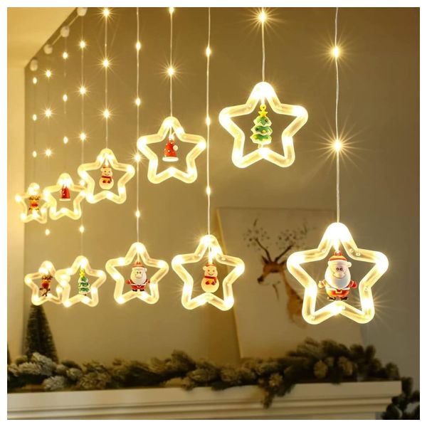  LessMo x001mqv0kn - Christmas LED Star String Lights with Festive Ornaments - 3M - Warm White 