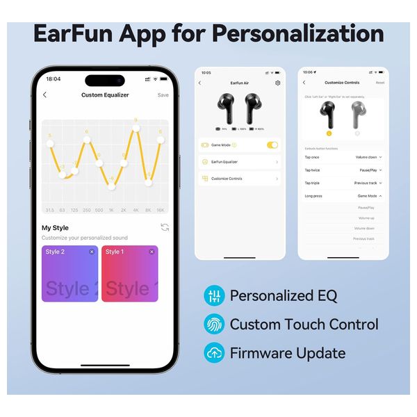  Earfun Air life - In Ear - 35 hours Battery Life - IPX5 - Bluetooth 5.4 - Black 