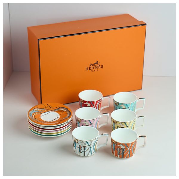  فناجين قهوة مع صحون هيرميس - 6 قطع - CC-06 - متعددة الالوان 