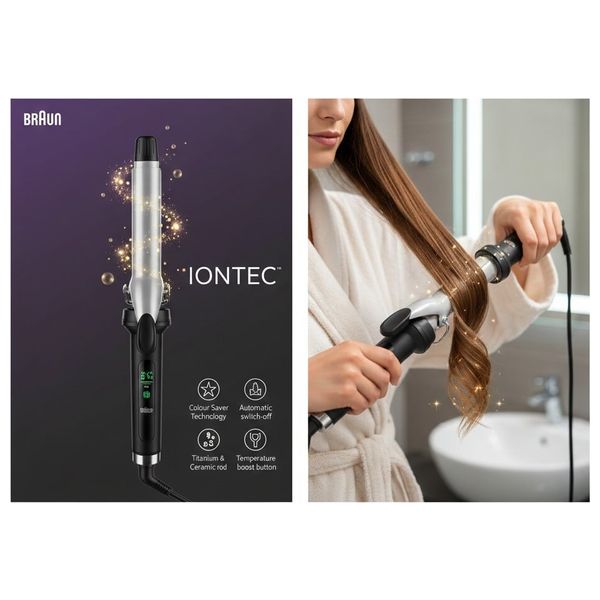  براون مكواة تجعيد الشعر ساتين هير 7 -  أسطوانة سيراميك وتيتانيوم 22 مم - اسود 