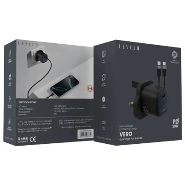 Levelo Vero GaN - Wall Charger - 1 Port - 20W - Black 