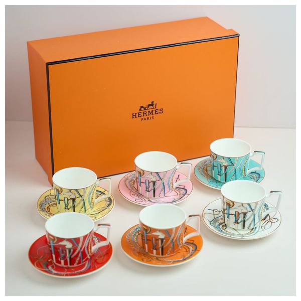  فناجين قهوة مع صحون هيرميس - 6 قطع - CC-06 - متعددة الالوان 
