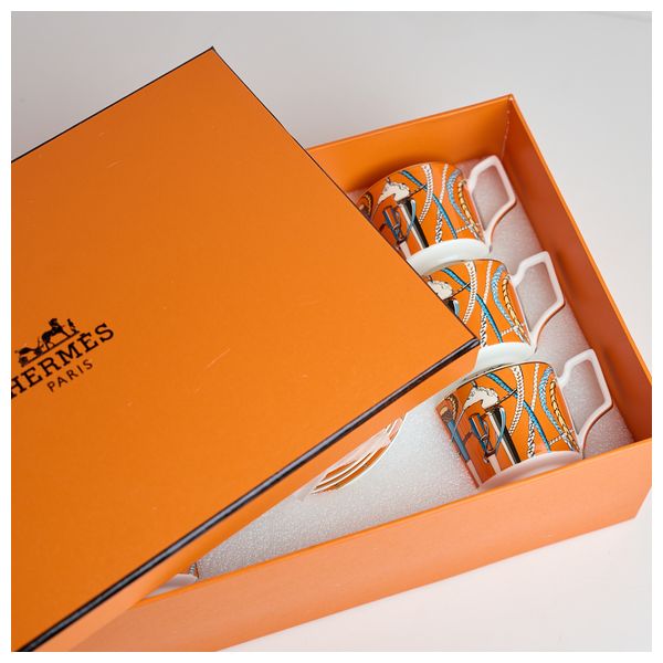  فناجين قهوة مع صحون هيرميس - 6 قطع - CC-05 - برتقالي 