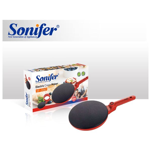  سونيفر صانعة كريب كهربائية - 800 واط - 24 سم - SF-3062 - أحمر 