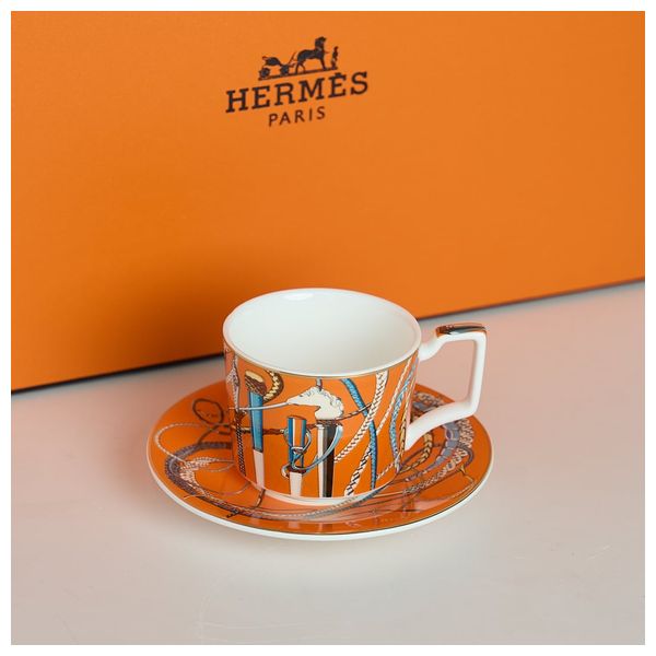  فناجين قهوة مع صحون هيرميس - 6 قطع - CC-05 - برتقالي 