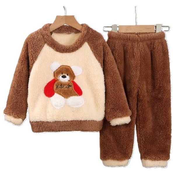  طقم شتائي فرو ناعم للأطفال - بني 