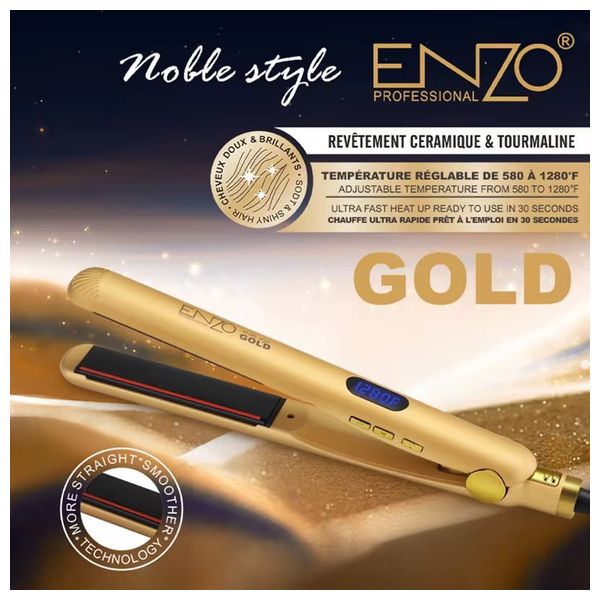  انزو جولد مكواة شعر احترافية - تقنية السيراميك والتورمالين - ذهبي 