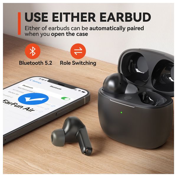 Earfun Air life - In Ear - 35 hours Battery Life - IPX5 - Bluetooth 5.4 - Black 